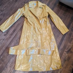 Hilary Macmillan patent leather yellow double breasted coat